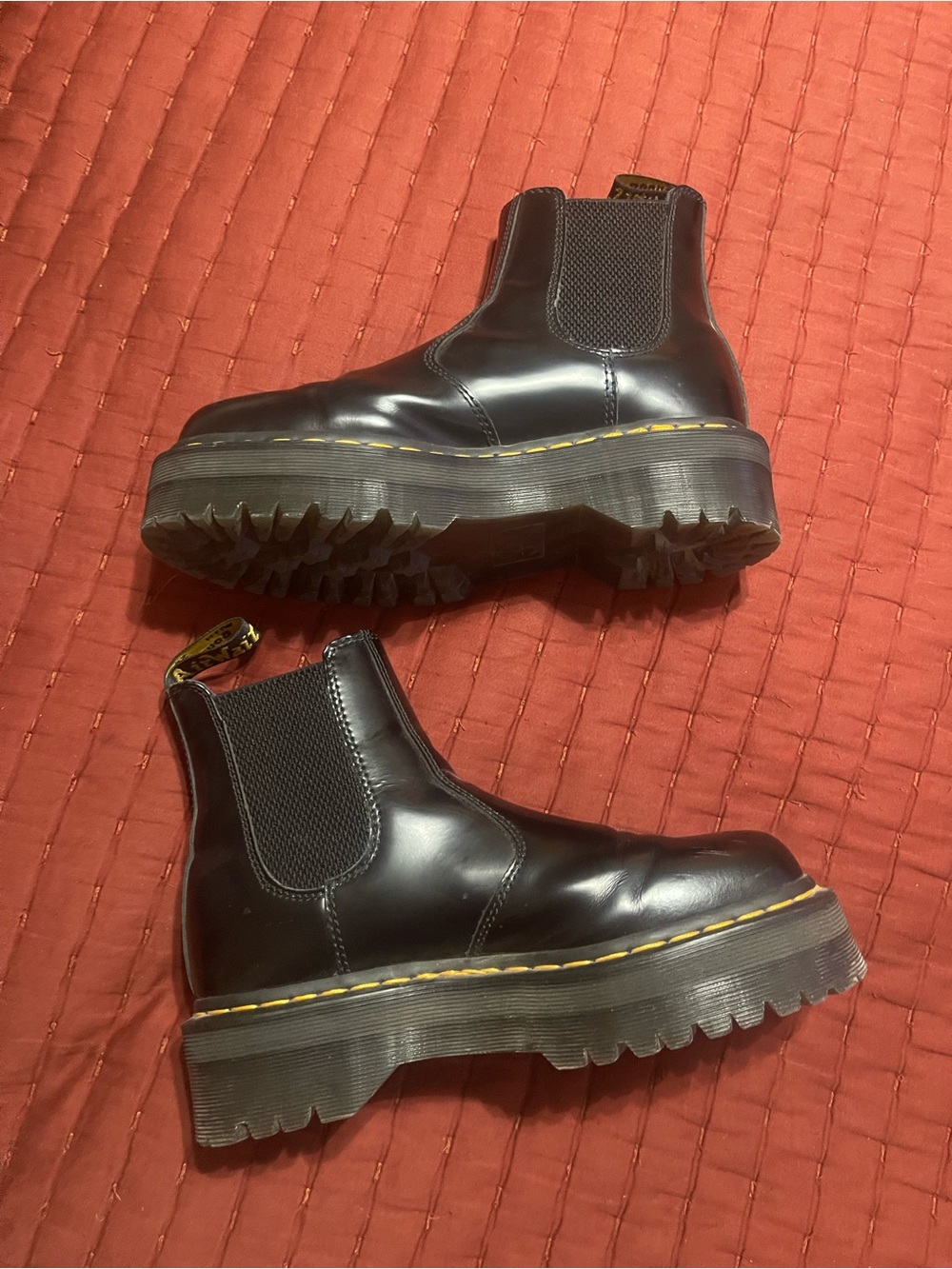 Dr. Martens Black Leather Chelsea Boots with Yellow Pull Tab Text